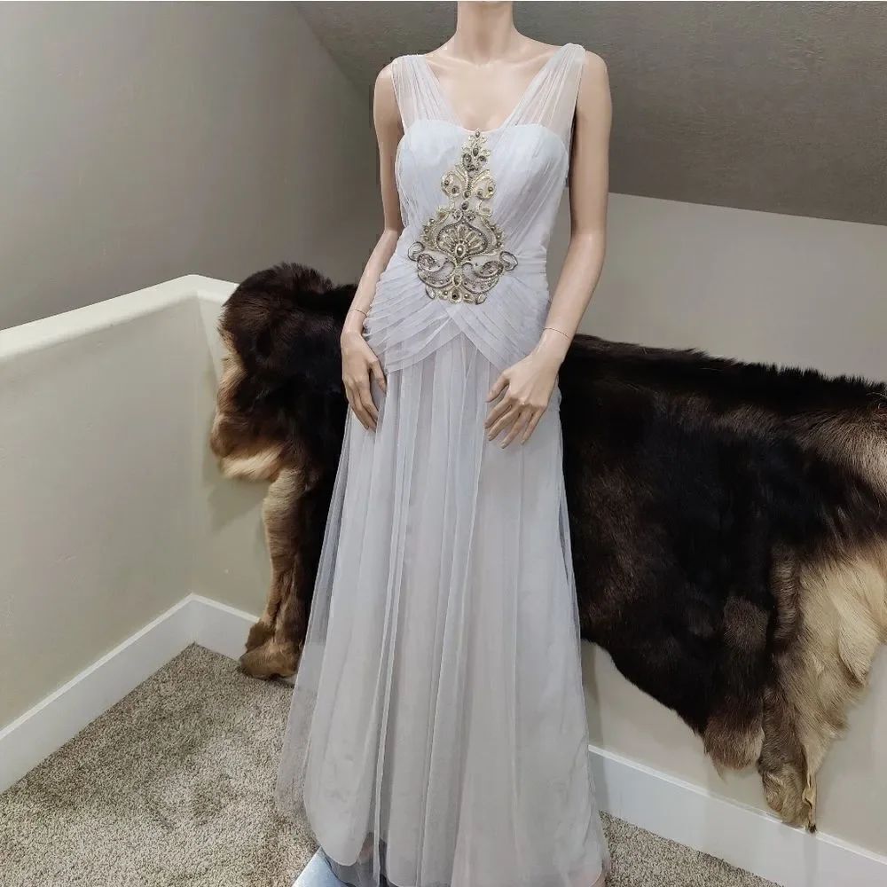 Elegant Embroidered & Beaded, Chiffon & Tulle Pleated Evening Dress